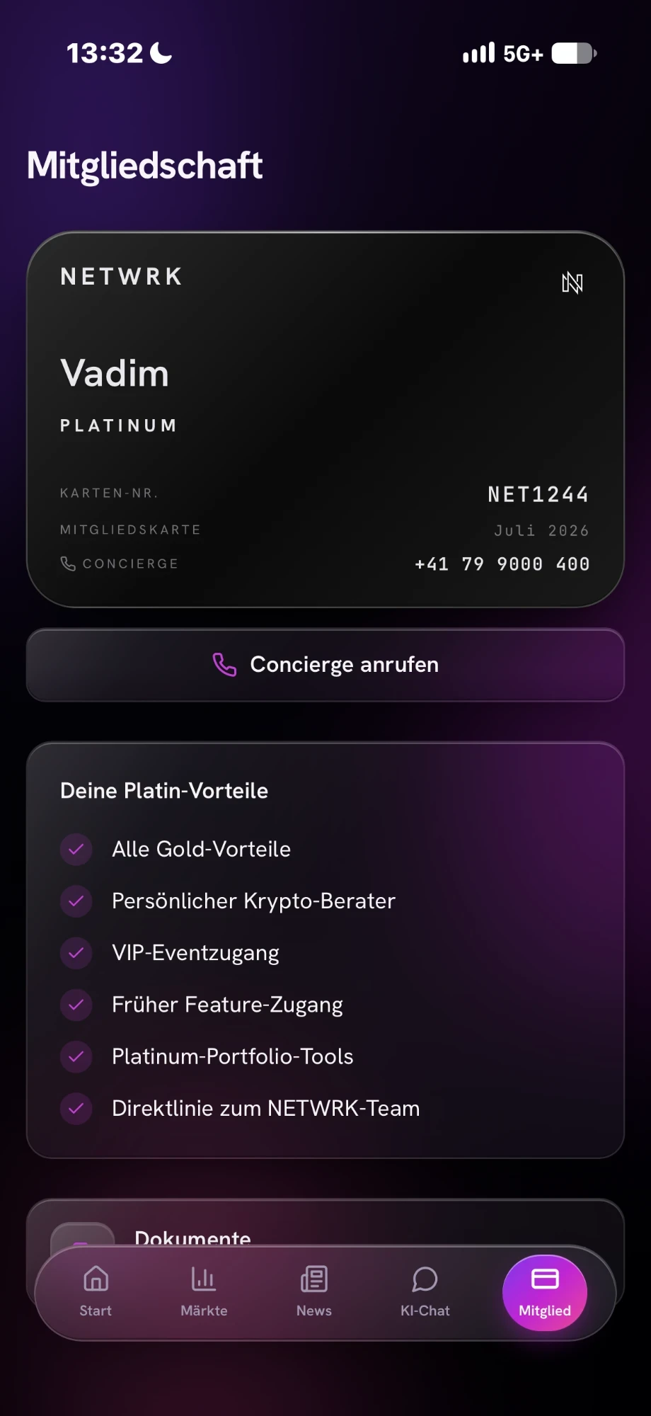 The digital NETWRK membership card in the app